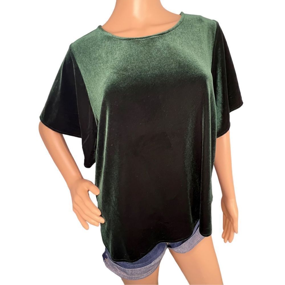 Madewell Velvet Style Emerald Green Short Sleeve Blouse
